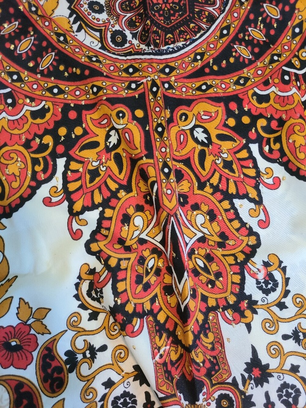 Boho Floral Kaftan — Cream with Red, Black, and Mustard Print - Picture 3 of 3